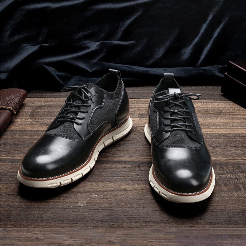 Heren Microfiber Ademende Stof Splicing Zachte Zool Puntige Teen Zakelijke Casual Oxfords Schoenen