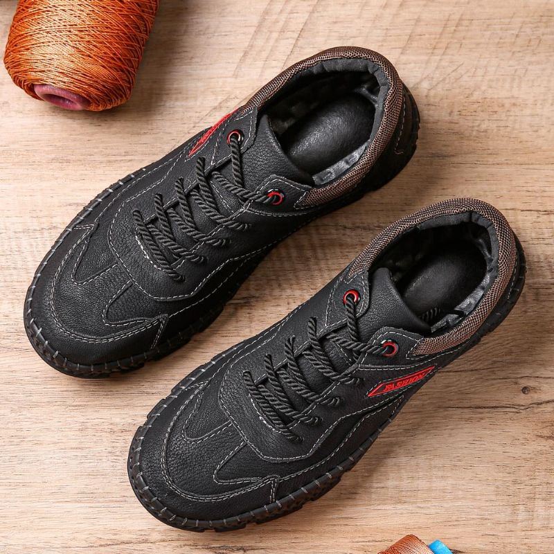 Heren Microfiber Lederen Handstiksels Ademende Zachte Zool Korte Effen Casual Schoenen