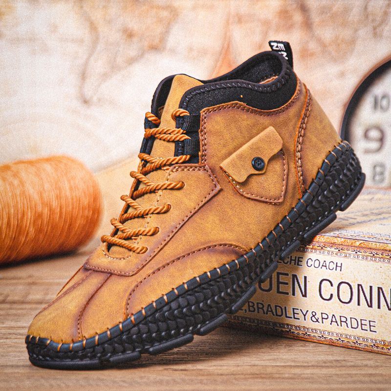 Heren Microfiber Leer Ademend Handstiksel Zachte Krokodil Grain Zool Lace Up Casual Schoenen