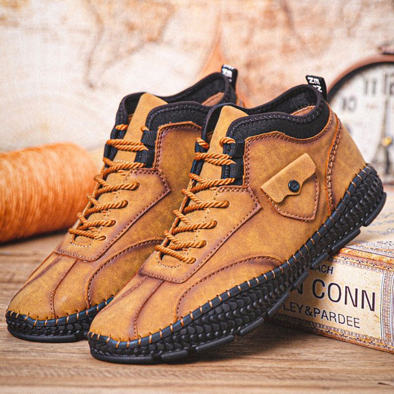 Heren Microfiber Leer Ademend Handstiksel Zachte Krokodil Grain Zool Lace Up Casual Schoenen