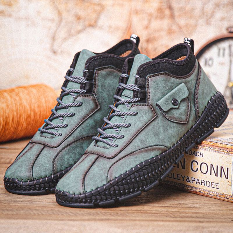 Heren Microfiber Leer Ademend Handstiksel Zachte Krokodil Grain Zool Lace Up Casual Schoenen