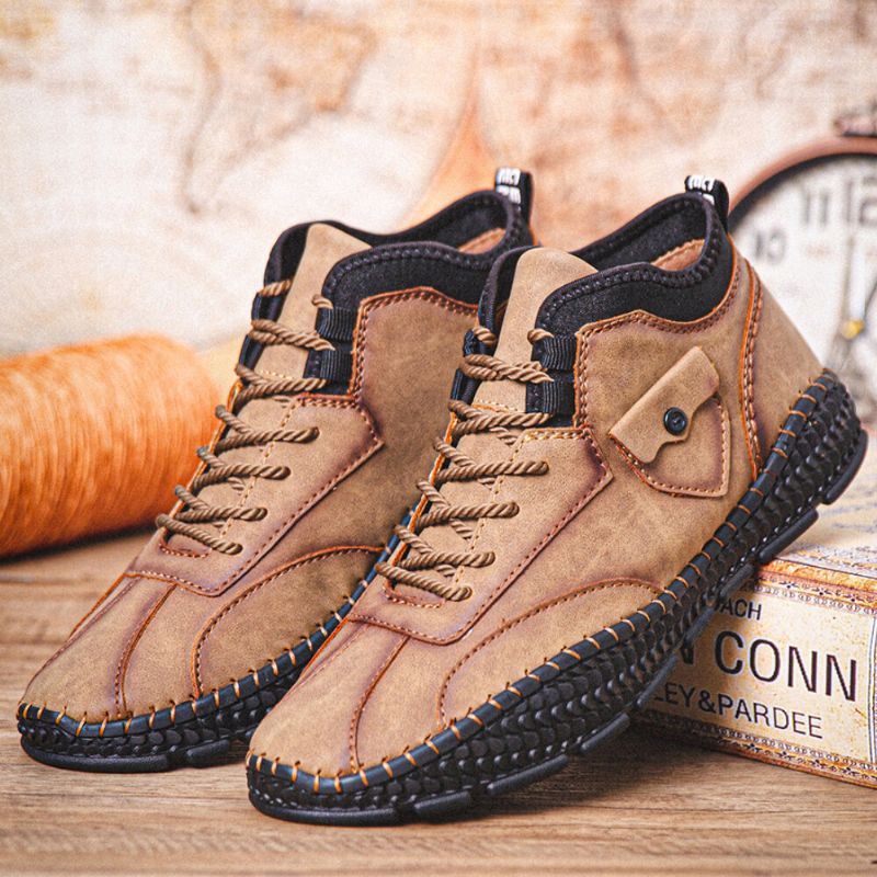 Heren Microfiber Leer Ademend Handstiksel Zachte Krokodil Grain Zool Lace Up Casual Schoenen