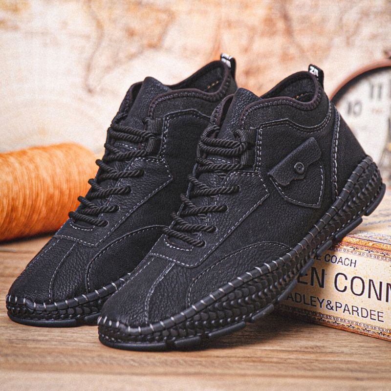 Heren Microfiber Leer Ademend Handstiksel Zachte Krokodil Grain Zool Lace Up Casual Schoenen