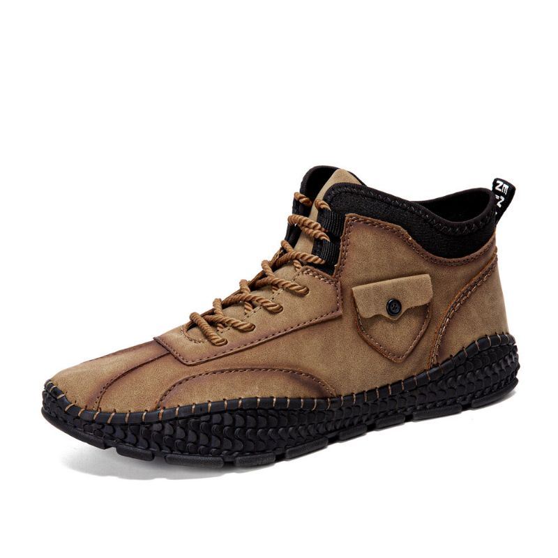 Heren Microfiber Leer Ademend Handstiksel Zachte Krokodil Grain Zool Lace Up Casual Schoenen