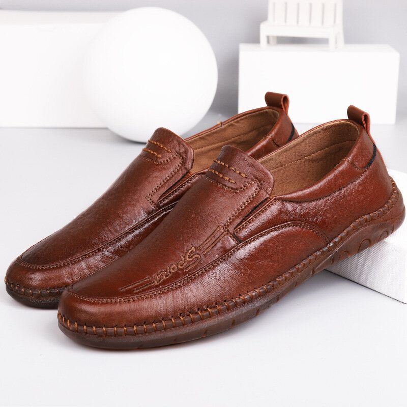 Heren Microfiber Leer Ademend Handstiksel Zachte Zool Oude Peking Casual Zakelijke Schoenen