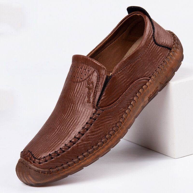 Heren Microfiber Leer Ademend Handstiksels Non-slip Slip On Casual Business Shoes