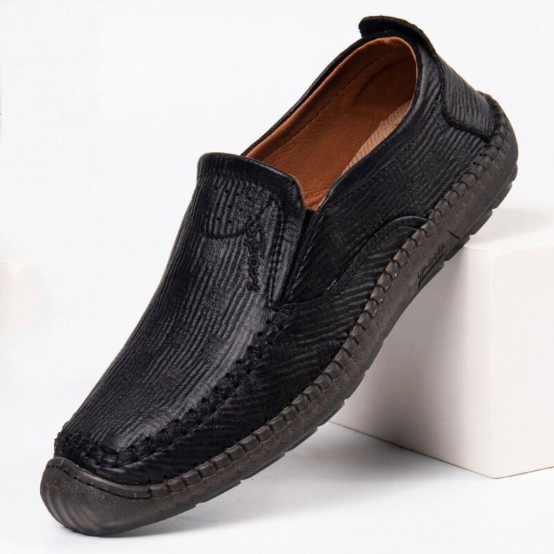 Heren Microfiber Leer Ademend Handstiksels Non-slip Slip On Casual Business Shoes