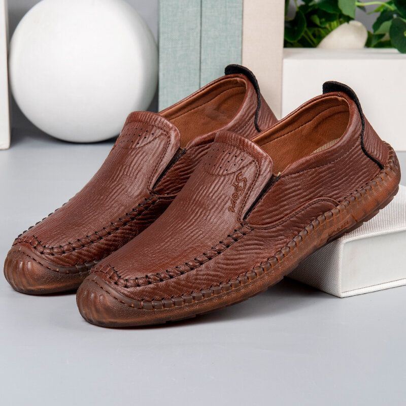 Heren Microfiber Leer Ademend Handstiksels Non-slip Slip On Casual Business Shoes