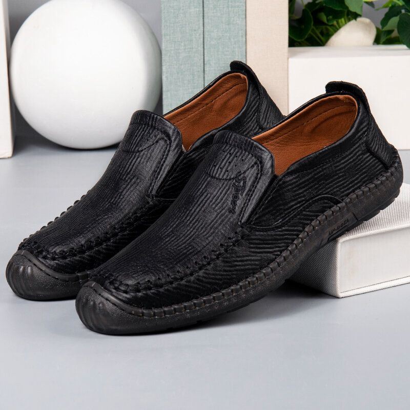 Heren Microfiber Leer Ademend Handstiksels Non-slip Slip On Casual Business Shoes