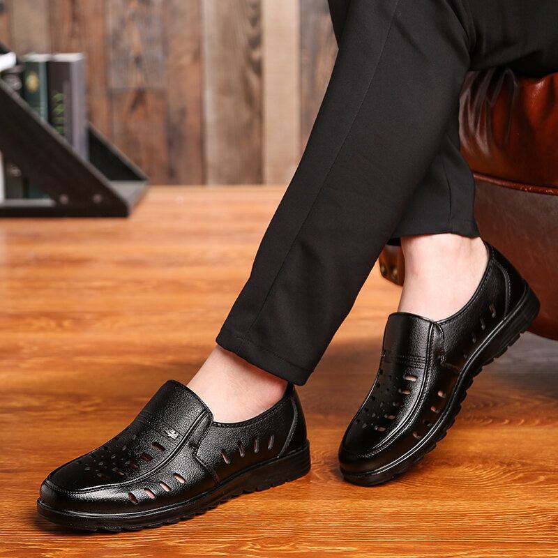 Heren Microfiber Leer Ademend Non-slip Hollow Out Casual Business Shoes