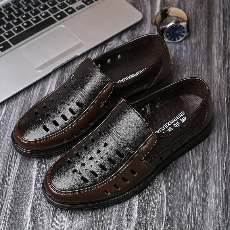 Heren Microfiber Leer Ademend Non-slip Hollow Out Casual Business Shoes