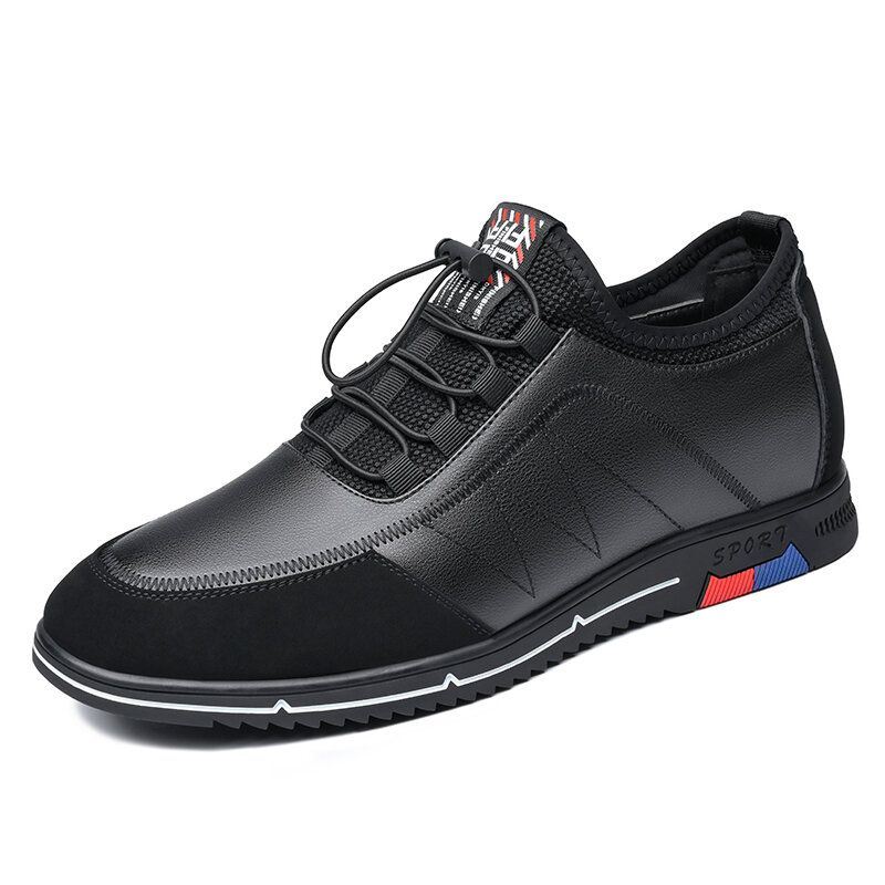 Heren Microfiber Leer Ademend Zachte Bodem Antislip Elastische Veters Casual Zakelijke Schoenen