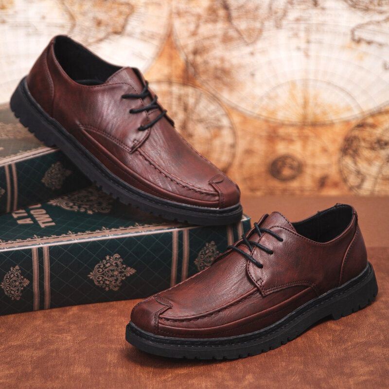 Heren Microfiber Leer Ademend Zachte Zool Korte Solid Lace Up Casual Business Shoes