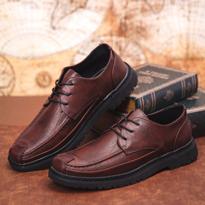 Heren Microfiber Leer Ademend Zachte Zool Korte Solid Lace Up Casual Business Shoes