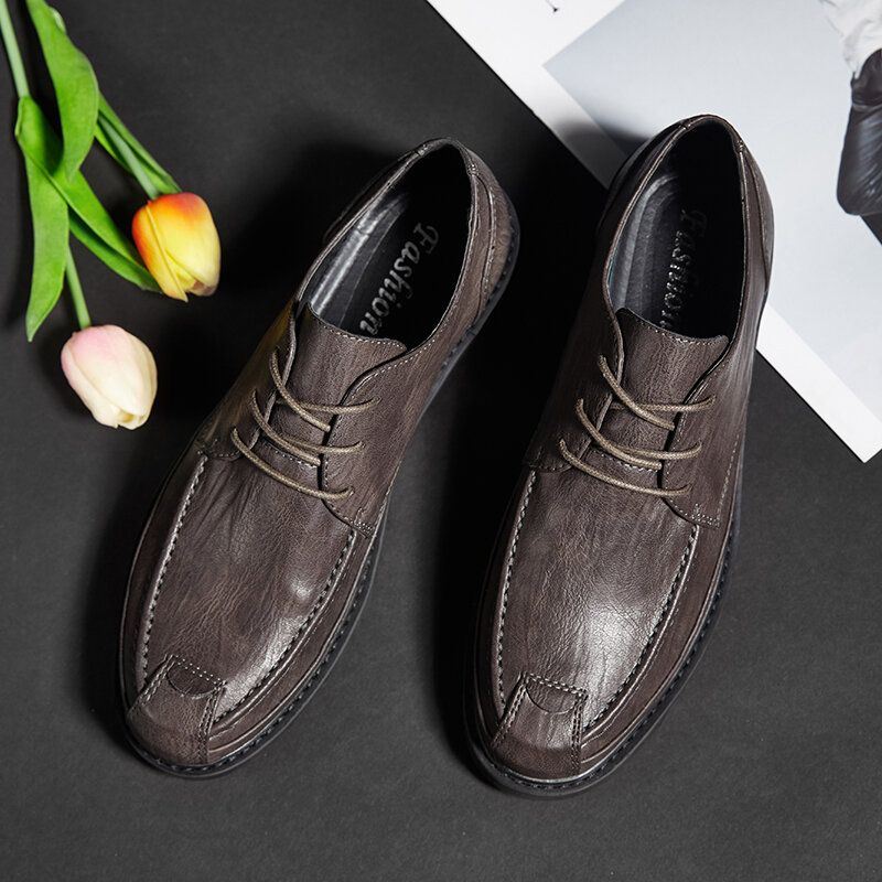 Heren Microfiber Leer Ademend Zachte Zool Korte Solid Lace Up Casual Business Shoes