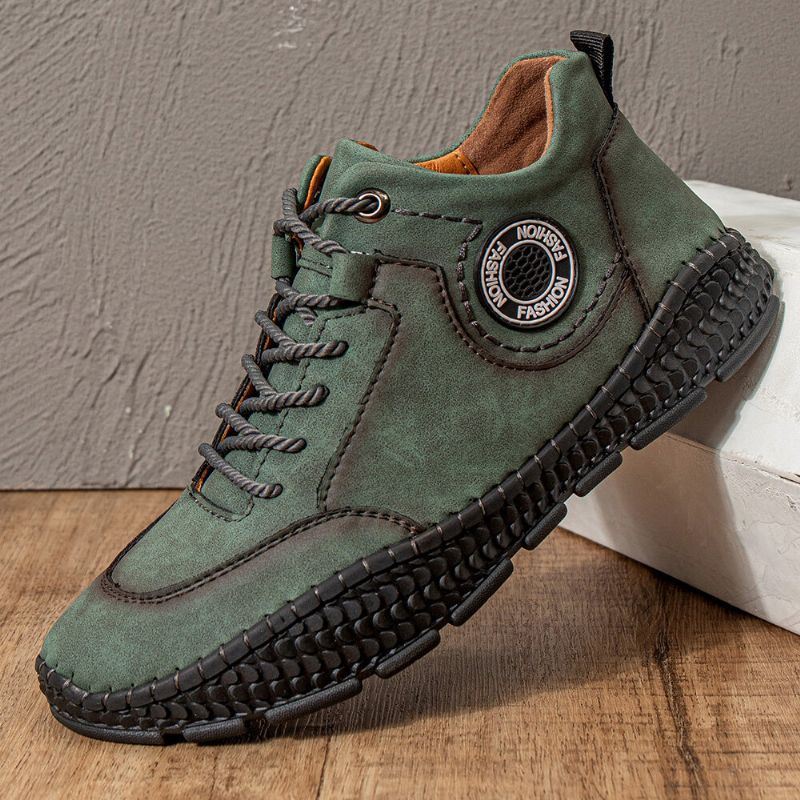 Heren Microfiber Leer Handstiksels Zachte Krokodil Grain Zool Lace Up Comfortabele Casual Schoenen