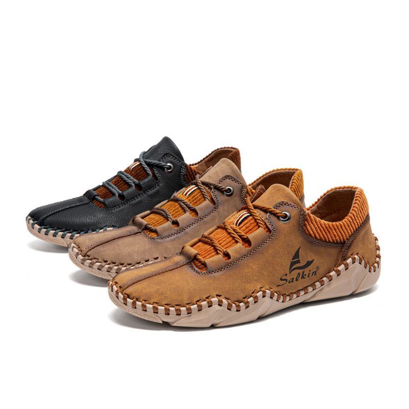 Heren Microfiber Leer Splicing Ademend Hand Stiksels Zachte Krokodil Grain Zool Casual Schoenen