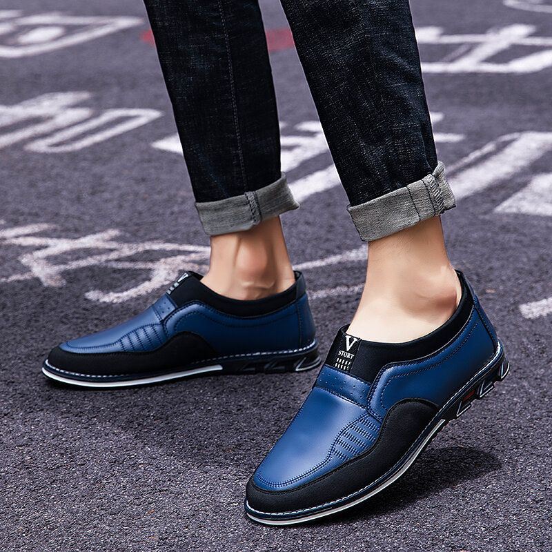 Heren Microfiber Leer Splicing Non-slip Slip On Business Casual Schoenen