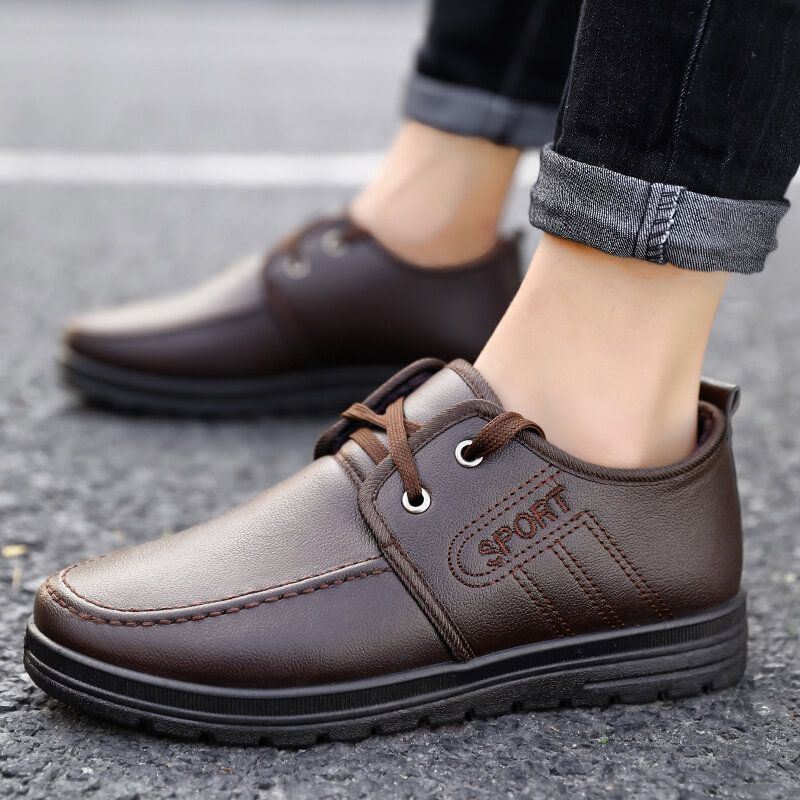 Heren Microfiber Leer Warm Gevoerde Non-slip Business Casual Schoenen