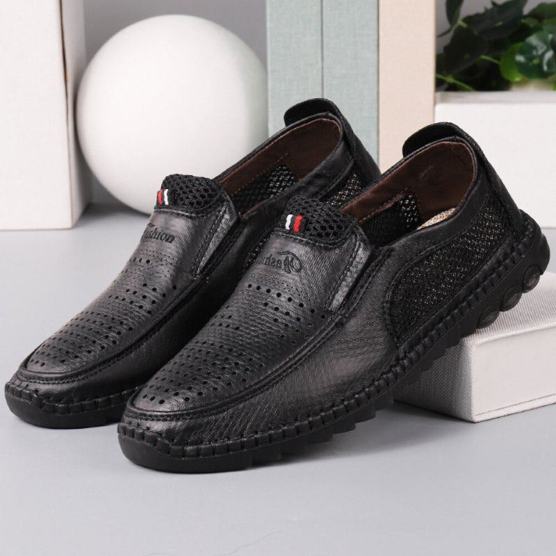 Heren Microfiber Uitgehold Ademend Handstiksel Zachte Zool Slip On Casual Schoenen