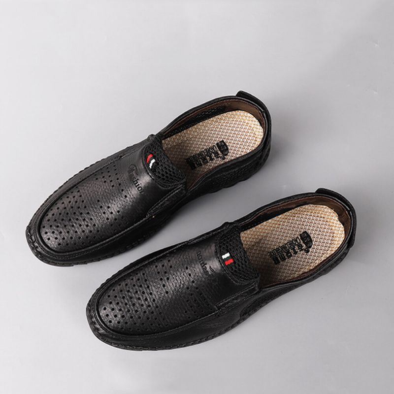 Heren Microfiber Uitgehold Ademend Handstiksel Zachte Zool Slip On Casual Schoenen