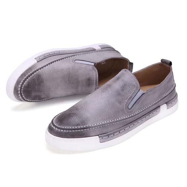 Heren Mode Schoenen Pu Ronde Neus Slip Op Outdoor Sneakers Vintage Stijl