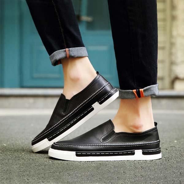 Heren Mode Schoenen Pu Ronde Neus Slip Op Outdoor Sneakers Vintage Stijl