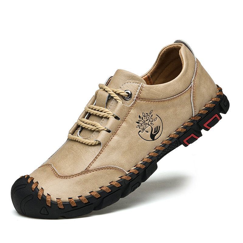 Heren Outdoor Handstiksels Rundleer Antislip Zacht Wandelen Casual Schoenen