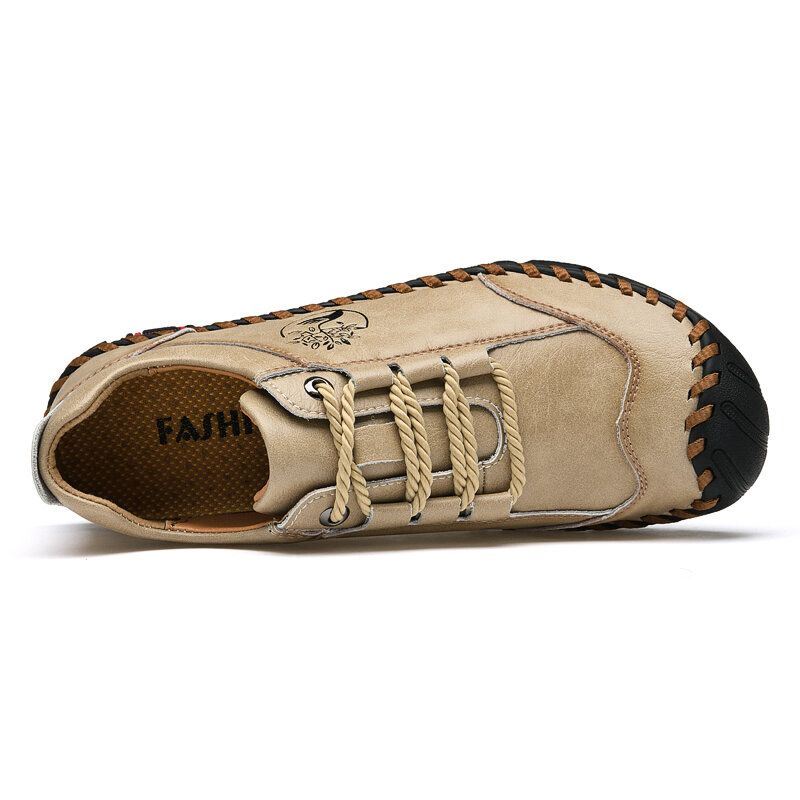 Heren Outdoor Handstiksels Rundleer Antislip Zacht Wandelen Casual Schoenen