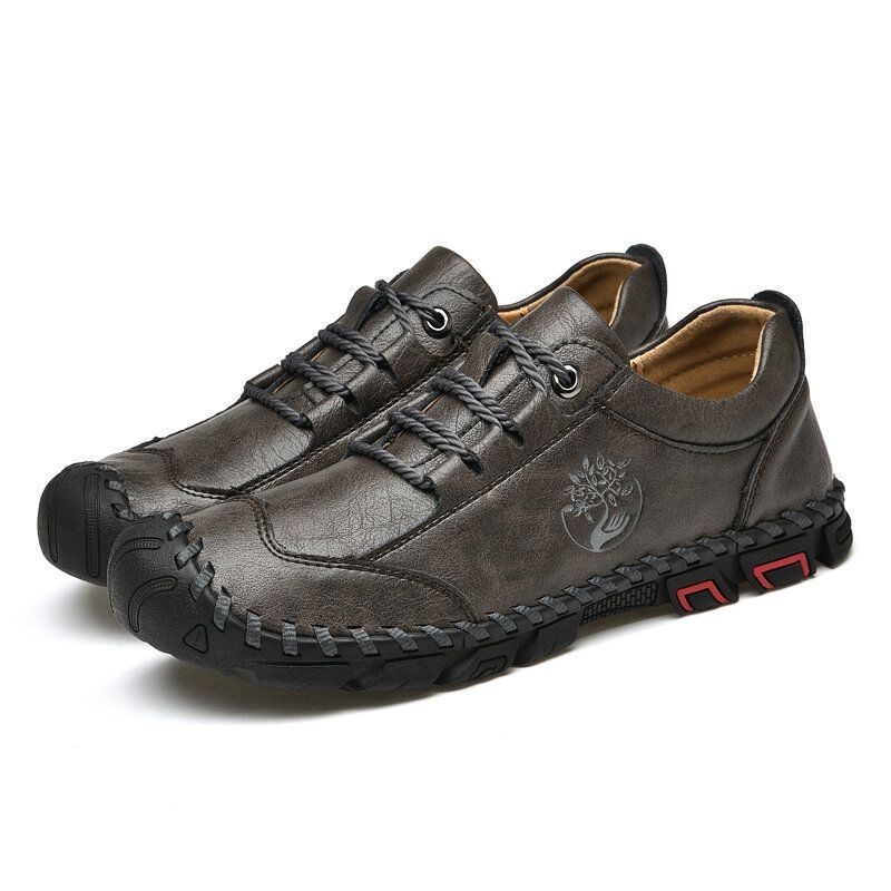 Heren Outdoor Handstiksels Rundleer Antislip Zacht Wandelen Casual Schoenen