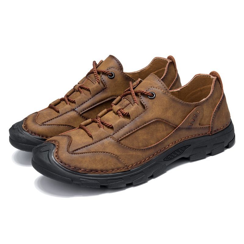 Heren Outdoor Stiksels Leer Antislip Soft Sole Retro Casual Schoenen