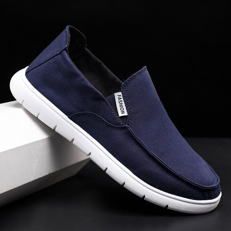 Heren Pure Kleur Canvas Ademende Slip On Flats Casual Schoenen