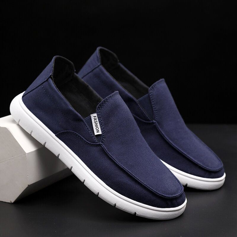 Heren Pure Kleur Canvas Ademende Slip On Flats Casual Schoenen