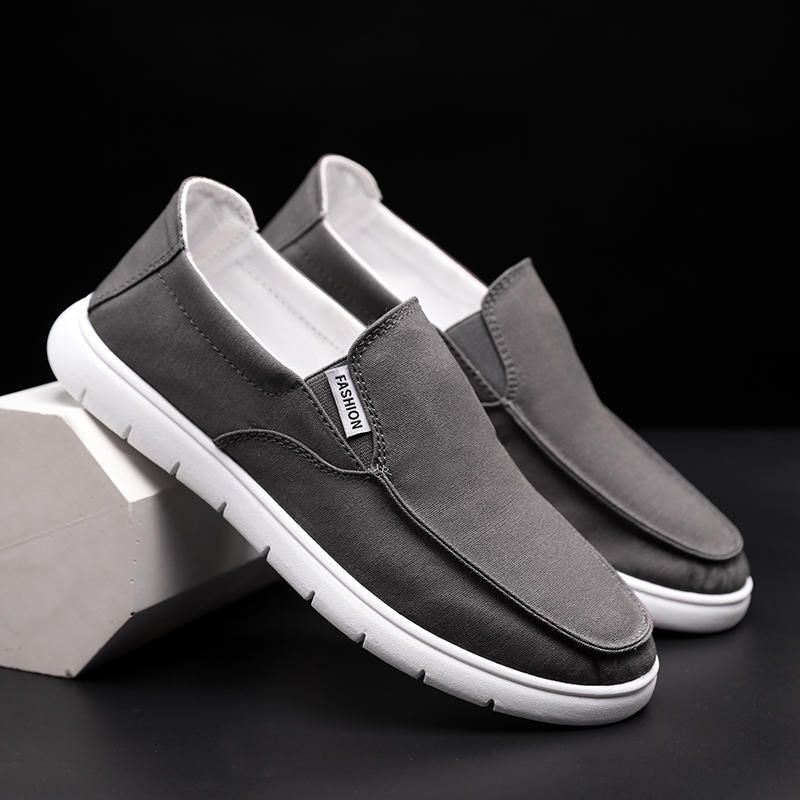 Heren Pure Kleur Canvas Ademende Slip On Flats Casual Schoenen