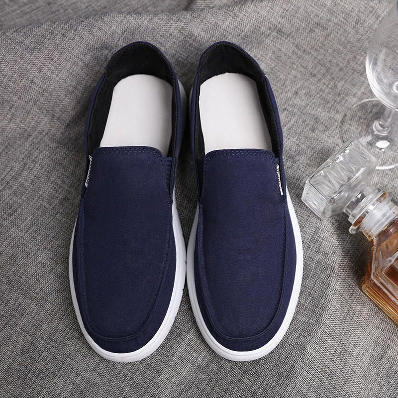 Heren Pure Kleur Canvas Ademende Slip On Flats Casual Schoenen