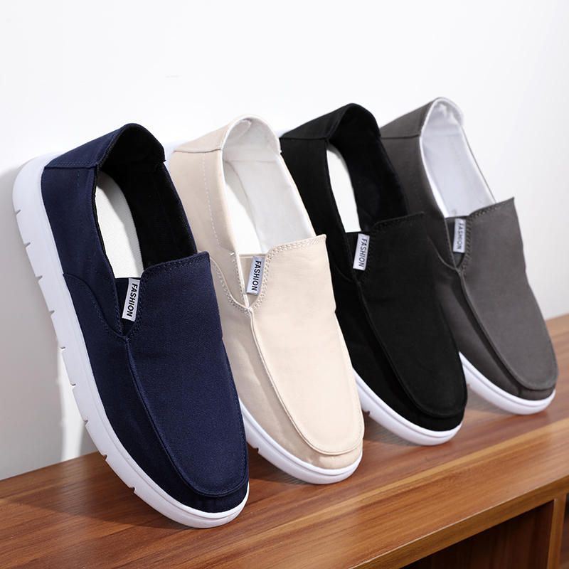 Heren Pure Kleur Canvas Ademende Slip On Flats Casual Schoenen