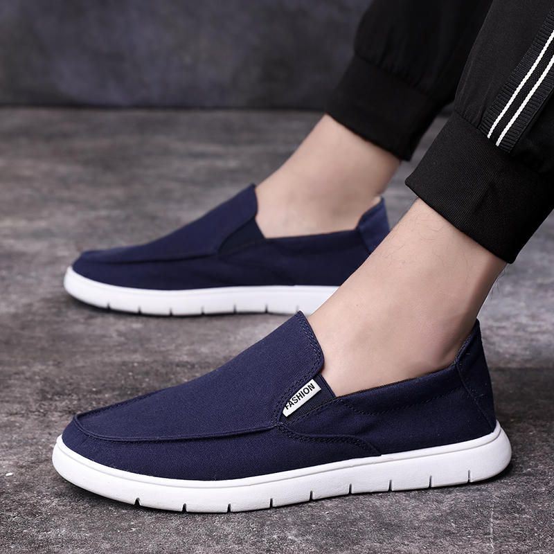 Heren Pure Kleur Canvas Ademende Slip On Flats Casual Schoenen