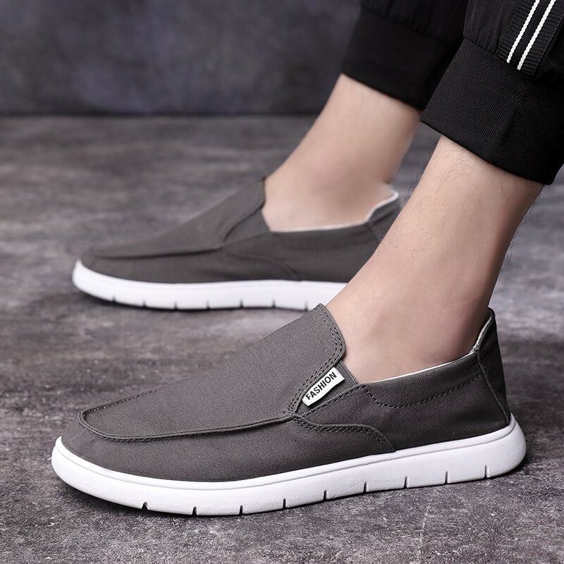 Heren Pure Kleur Canvas Ademende Slip On Flats Casual Schoenen