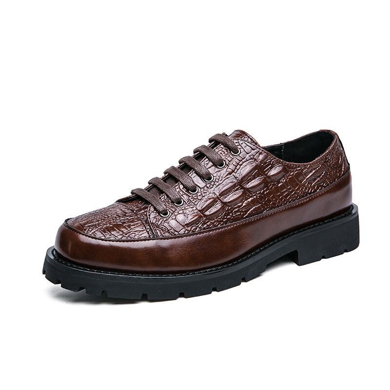 Heren Retro Krokodil Embossing Lace Up Jurk Casual Schoenen