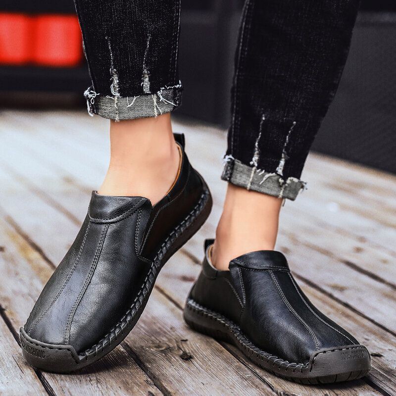 Heren Retro Microfiber Leer Antislip Soft Sole Slip On Casual Schoenen