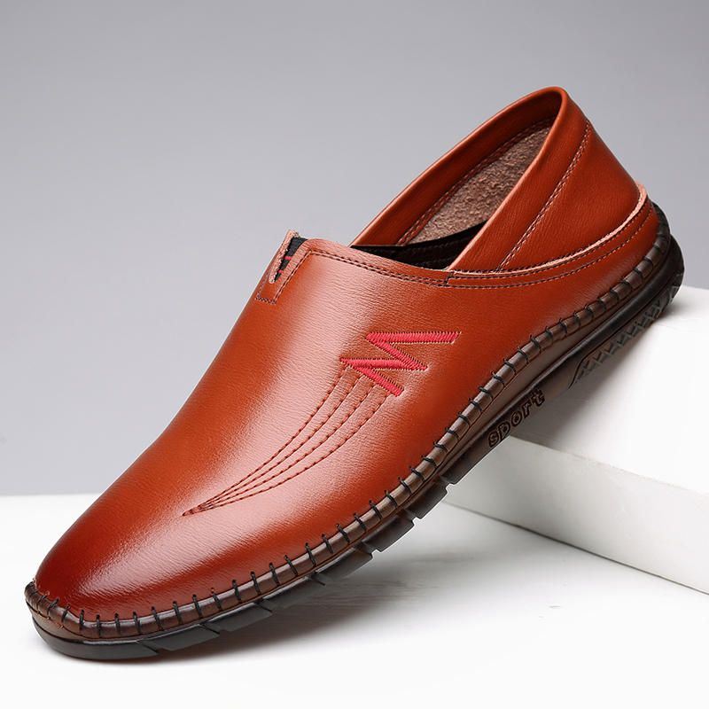 Heren Rundleder Stiksels Zachte Slip Op Casual Loafers