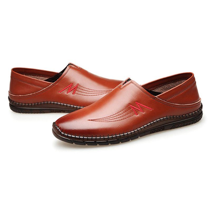 Heren Rundleder Stiksels Zachte Slip Op Casual Loafers