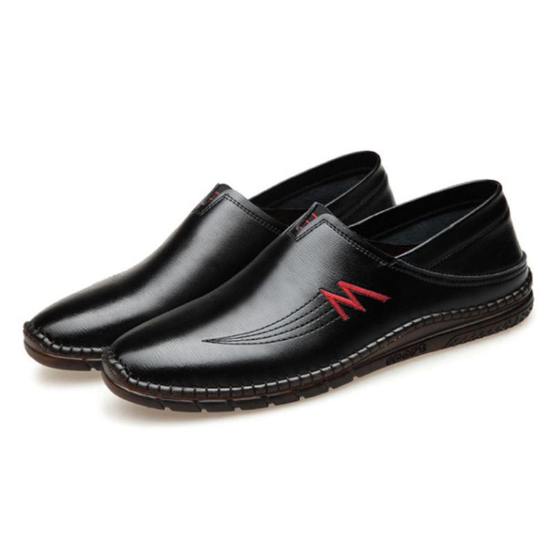 Heren Rundleder Stiksels Zachte Slip Op Casual Loafers