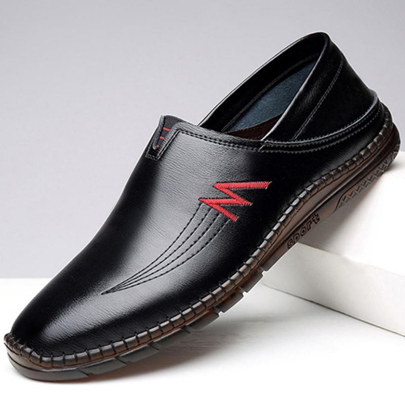 Heren Rundleder Stiksels Zachte Slip Op Casual Loafers