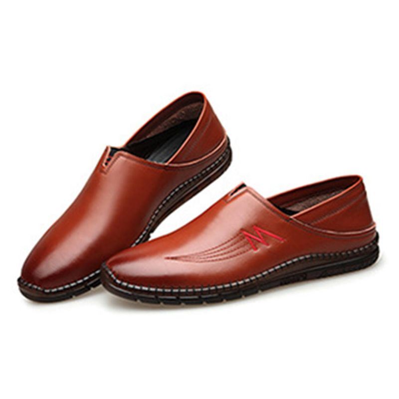 Heren Rundleder Stiksels Zachte Slip Op Casual Loafers