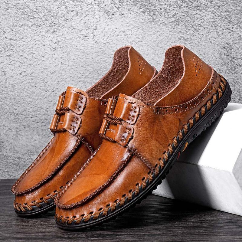 Heren Rundleer Ademend Zachte Bodem Lace Up Comfy Loafers Casual Business Shoes