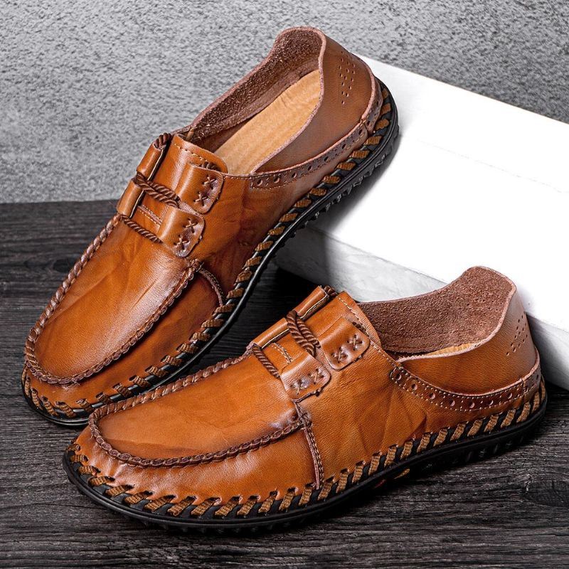 Heren Rundleer Ademend Zachte Bodem Lace Up Comfy Loafers Casual Business Shoes