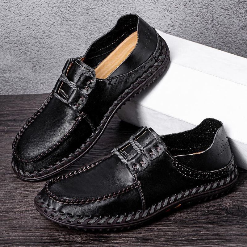 Heren Rundleer Ademend Zachte Bodem Lace Up Comfy Loafers Casual Business Shoes