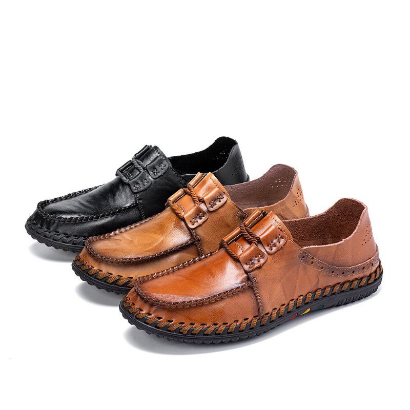 Heren Rundleer Ademend Zachte Bodem Lace Up Comfy Loafers Casual Business Shoes