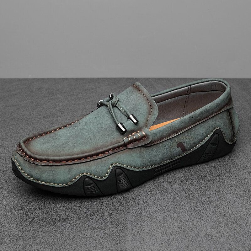 Heren Rundleer Ademend Zachte Zool Slip On Korte Solid Casual Rijschoenen